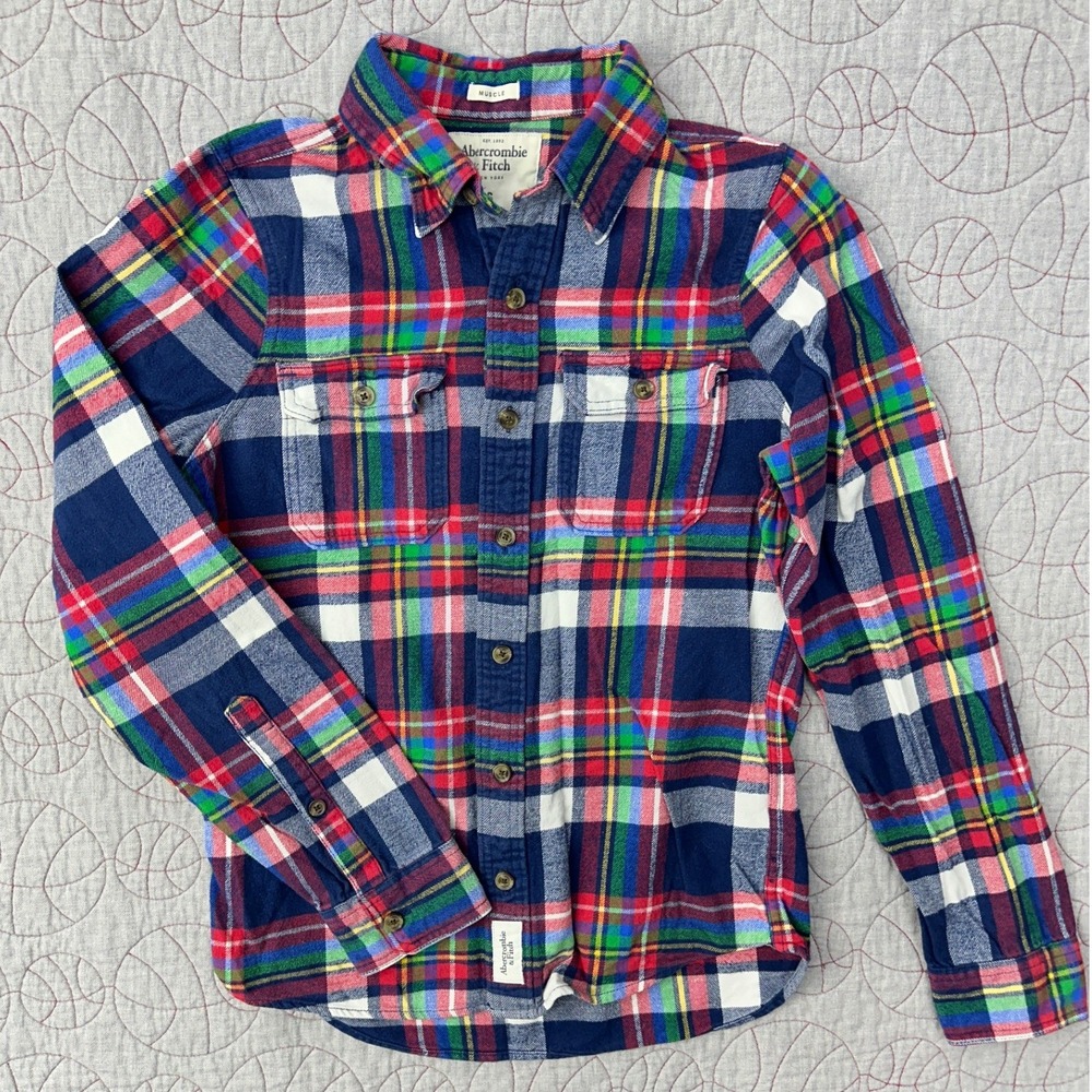 Abercrombie & Fitch‎ Flannel Shirt Multicolor Plaid Muscle Fit / Mens Small